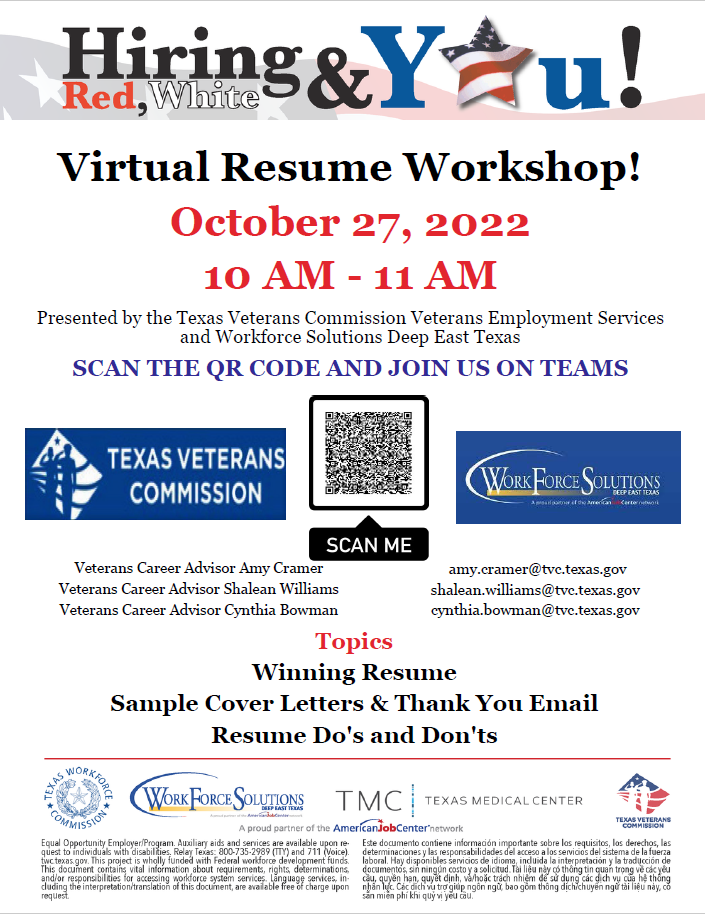 Hiring, Red White & You! Virtual Resume Workshop