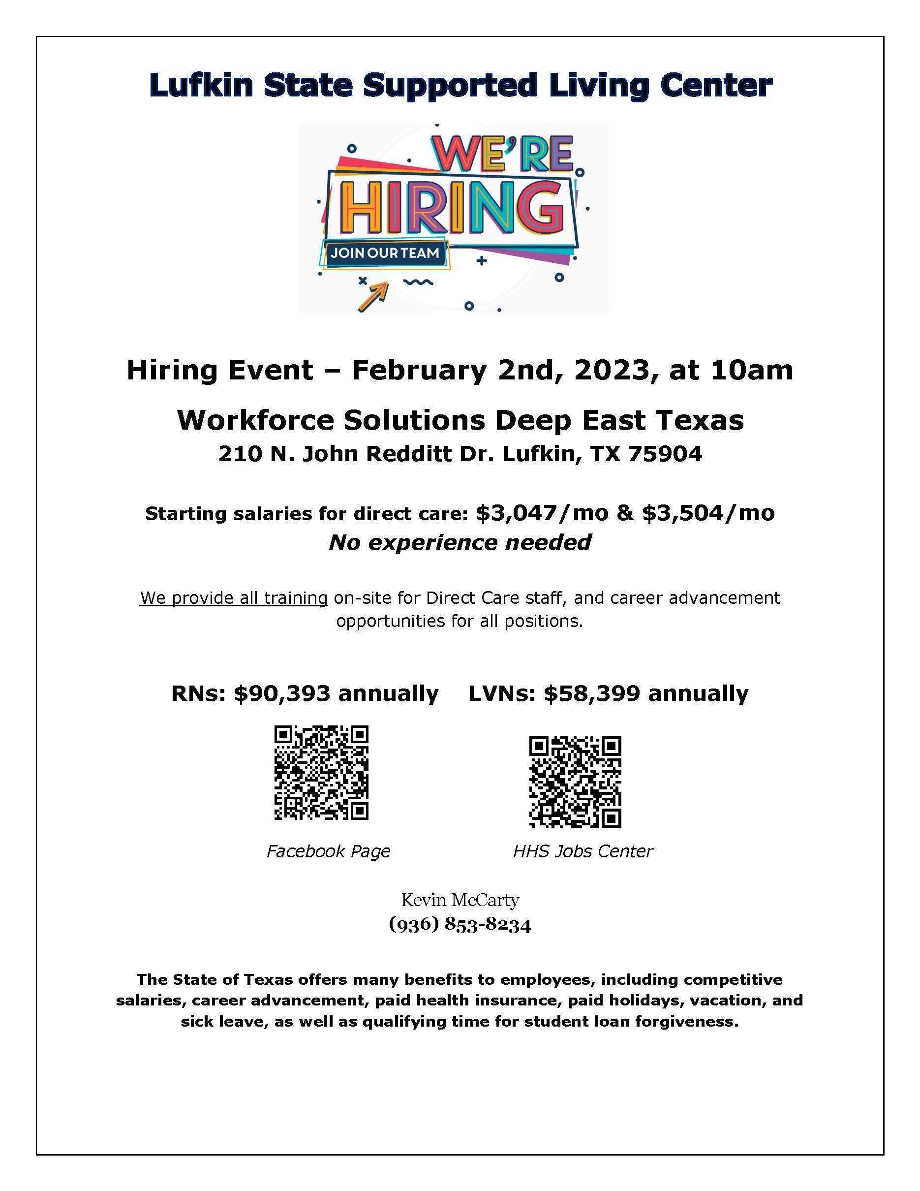 Hiring Event for Lufkin State Supported Living Center