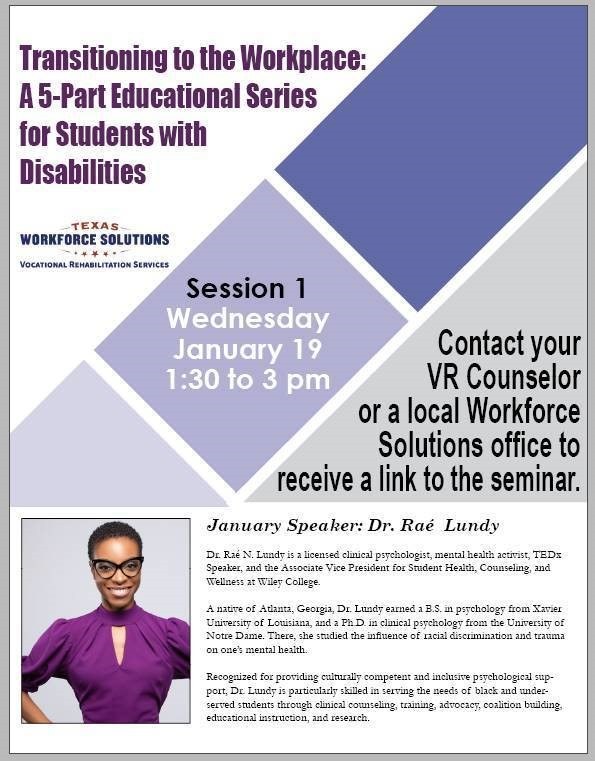 Transitioning to the Workplace Session 1: Educational Series for Students with Disabilities
