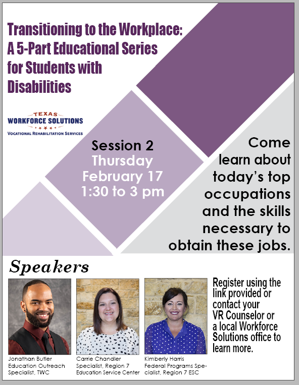 Transition to the Workplace Session 2: Educational Series for Students with Disabilities