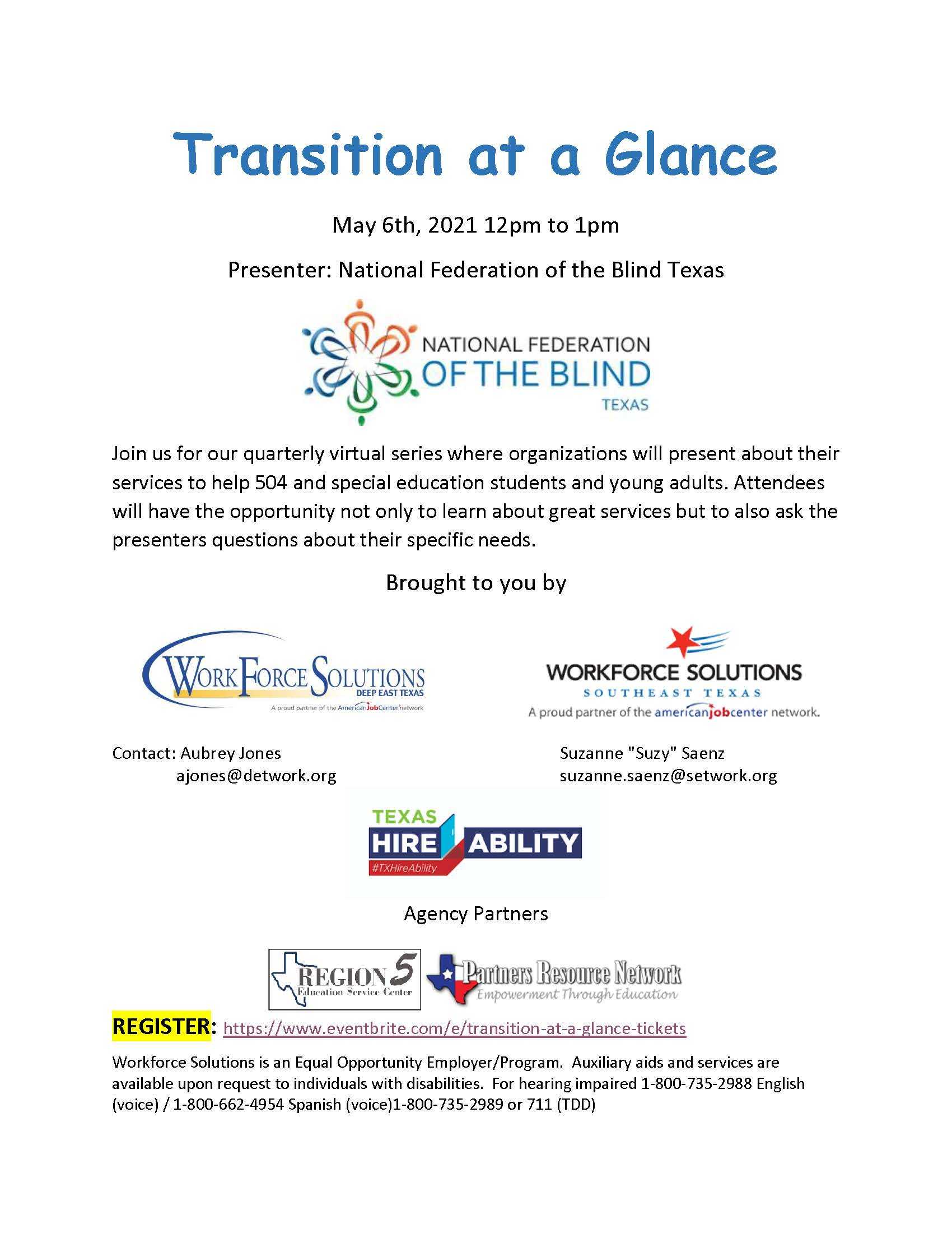 Resources for the Blind - Transition Series May 6